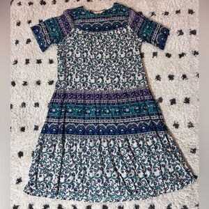 La Cera Floral Patterned Dress in Blue and Green Size 2XL